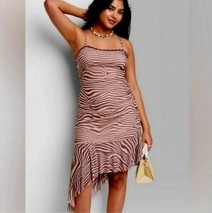 NWT Wild Fable Brown & Tan Zebra Stripe Bodycon Dress, Size XXS